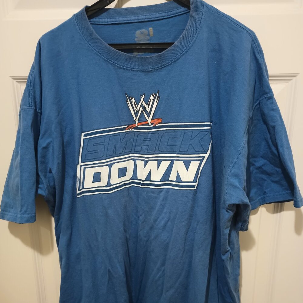 Vintage WWE SmackDown X-Large Man's Blue T-Shirt Wrestling 90's Men's XL WOW!